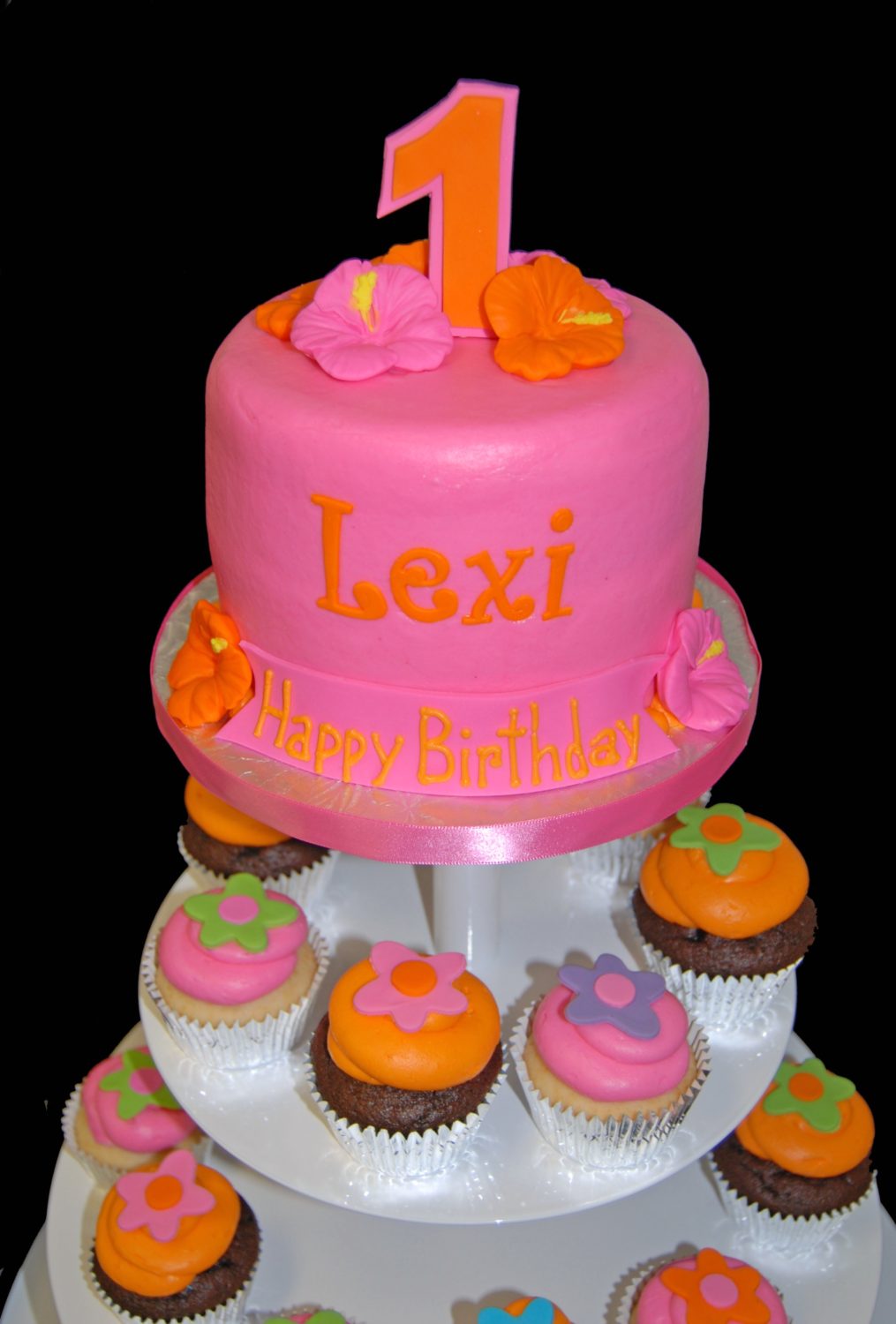 1st birthday Hawaiian cupcake tower