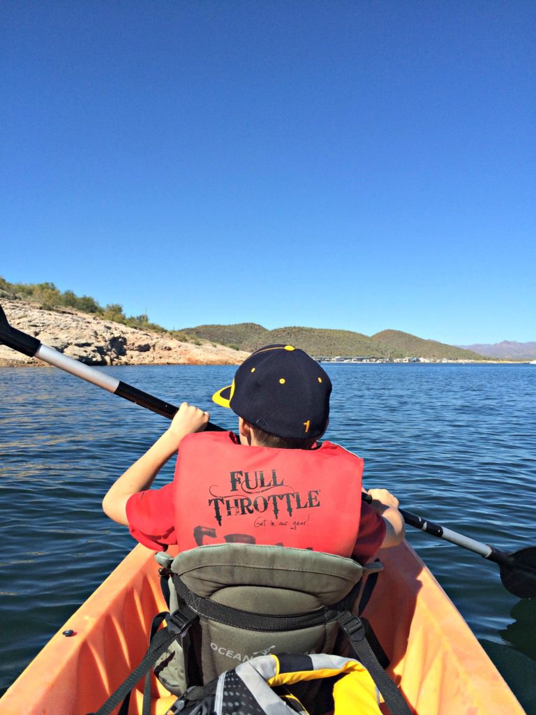 Phoenix with teens kayaking lake pleasant